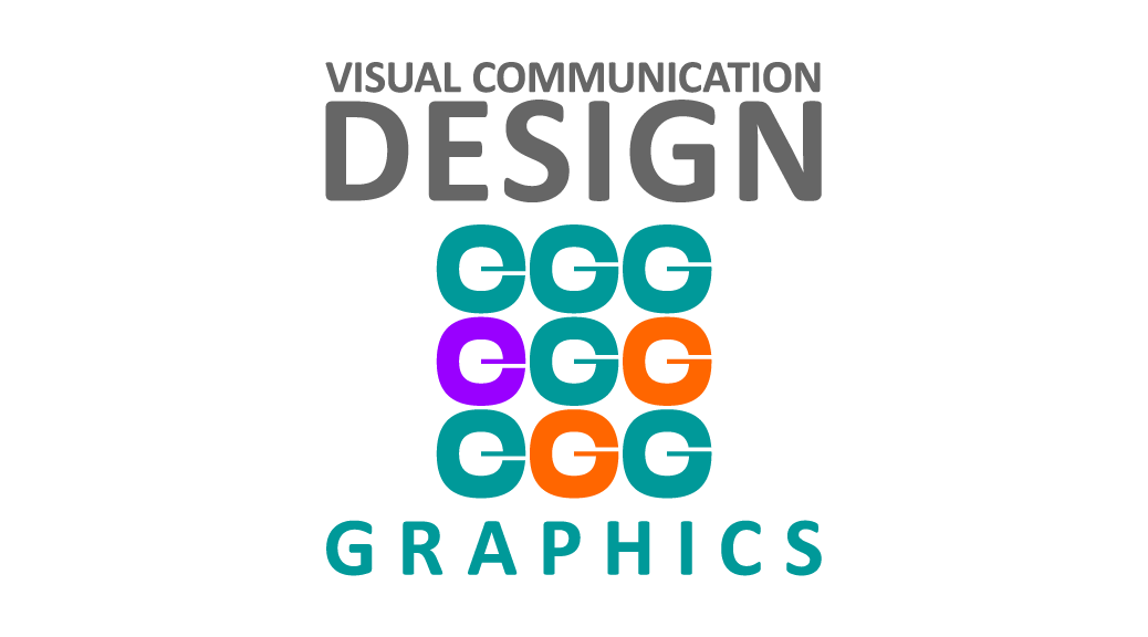 Visual Communication Design Graphicsの文字を組んだ形、中央に色違いのドーナツが縦横にそれぞれ3個全部で9個格子状に並んでいる。